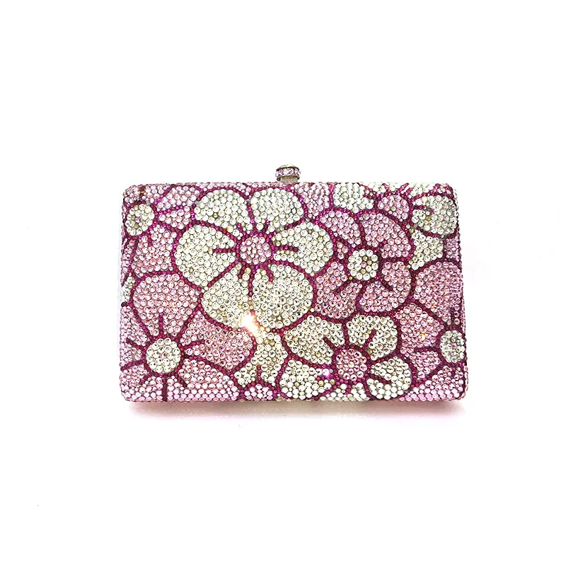 

Ladies Women Full crystal clutch bag Elegant diamond purse bag Luxury Flora bridal wedding bag
