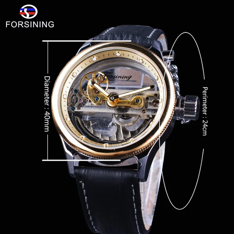 Fashion Forsining Top Brand Personalized Chain Double-sided Hollow Full Automatic Waterproof Mechanical Leather Tourbillon Watch