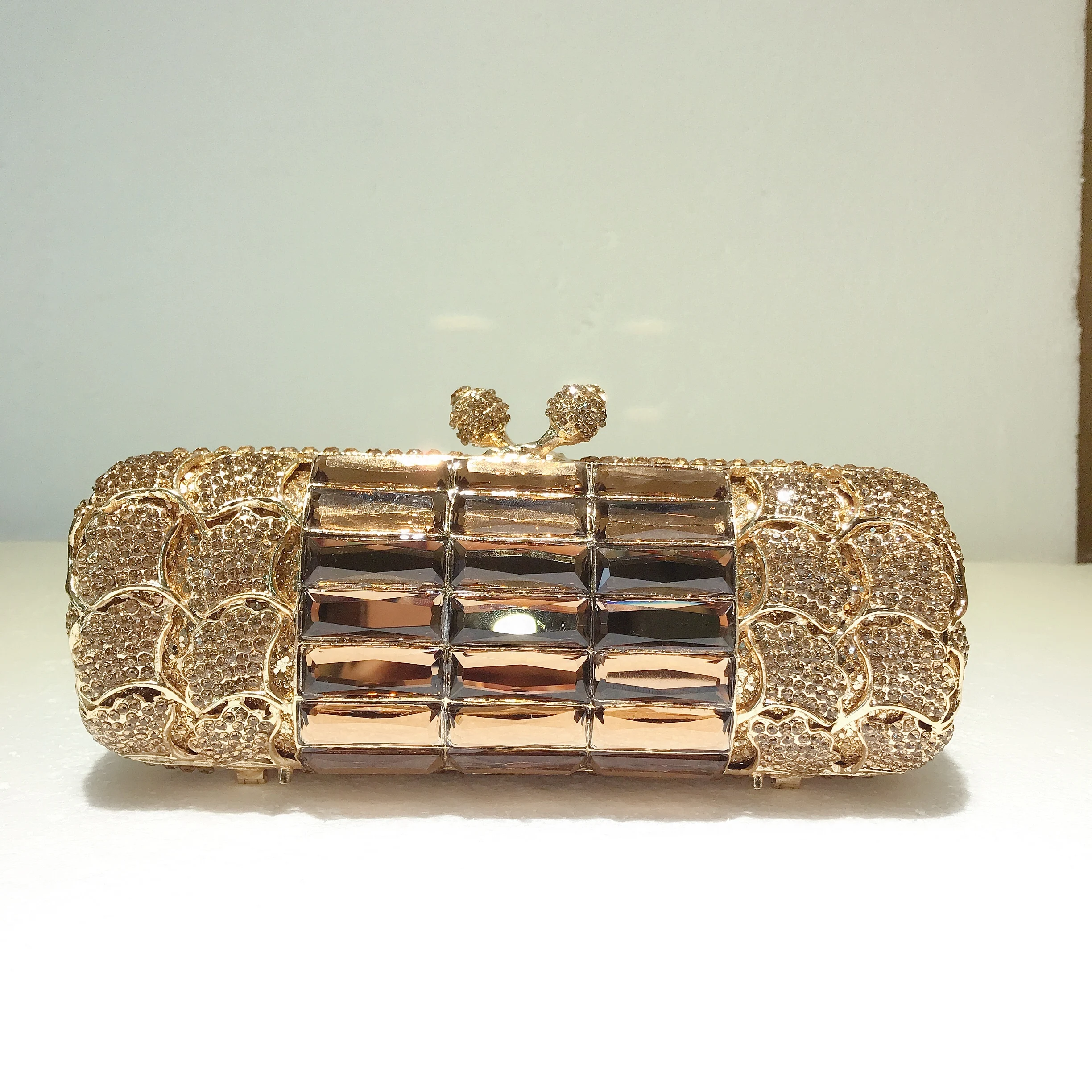 

High quality luxury strip apricot blossom, diamond wedding party, tote bag, evening bag, crystal clutch