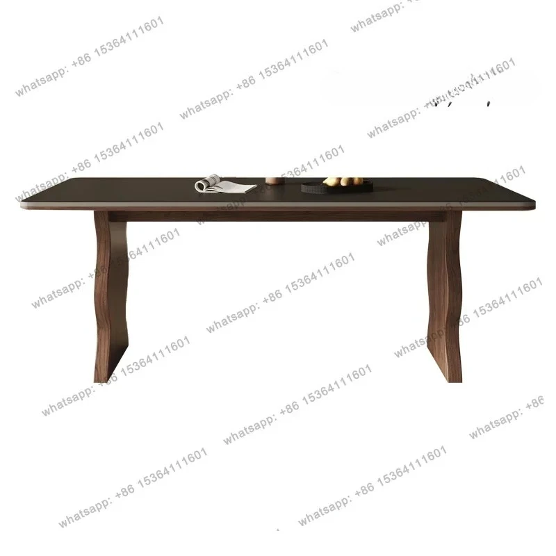 NEW French retro solid wood rectangular dining table small apartment walnut medium antique black rock slab dining table  chairs