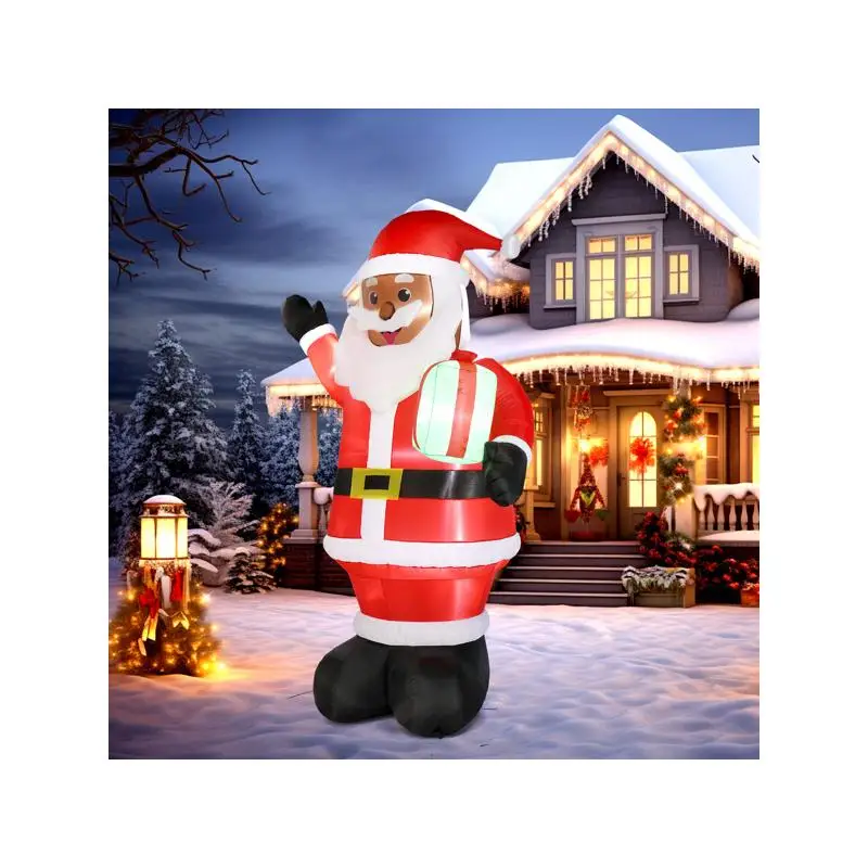 

7-футовый надувной Санта-Клаус с подсветкой, подарок, забавное украшение для двора со светодиодной подсветкой для праздничной вечеринки, переднего двора