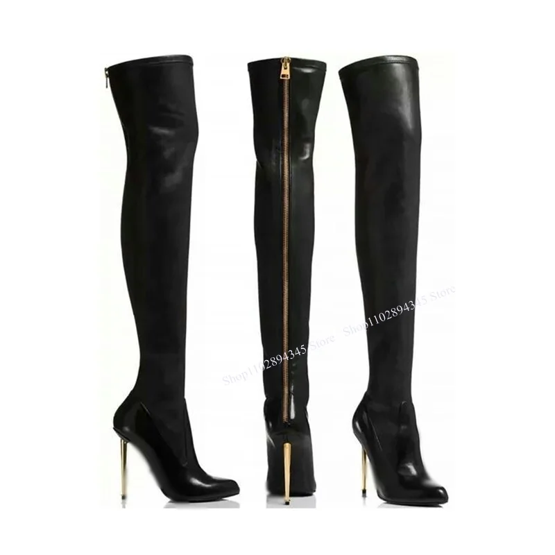 

Black Over Knee High Zipper Boots Thin High Heel Pointed Toe Sexy Cool 2024 Winter Big Size Woman Shoes Zapatillas Mujer