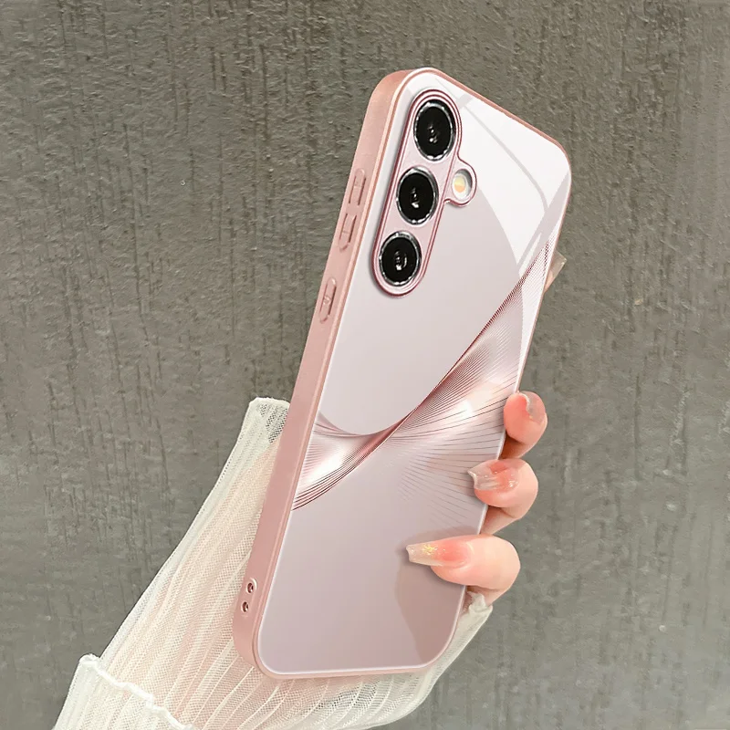 Pink laser covered pattern glass phone case suitable for Samsung Galaxy S26 S25 S24 S23 S22 S21 S20 FE/Ultra/Plus anti drop