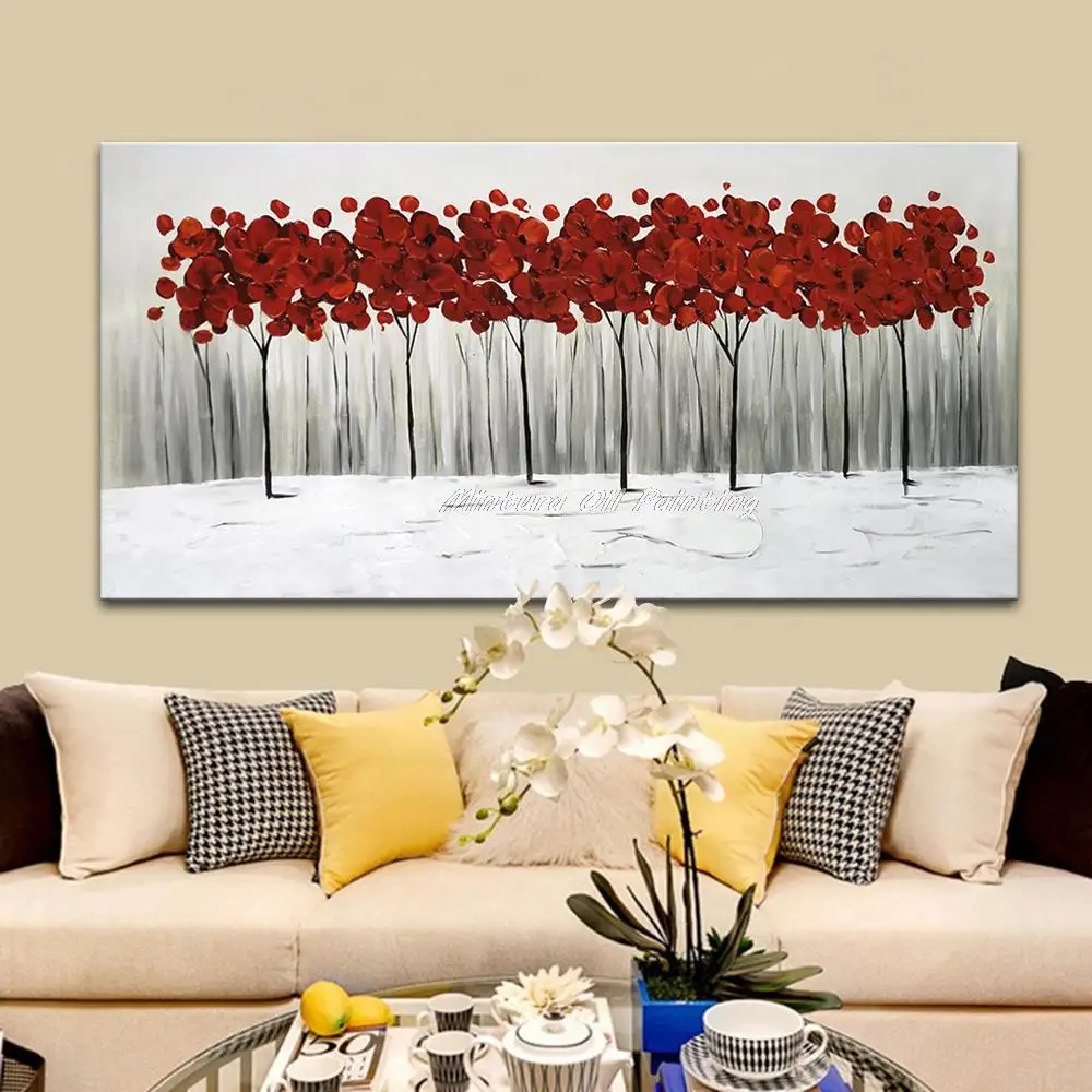 

Mintura Wall Picture for Living Room Oil Paintings on Canvas,Hand-Painted Many Red Trees Hotel Decor Morden Plants Draw Wall Art