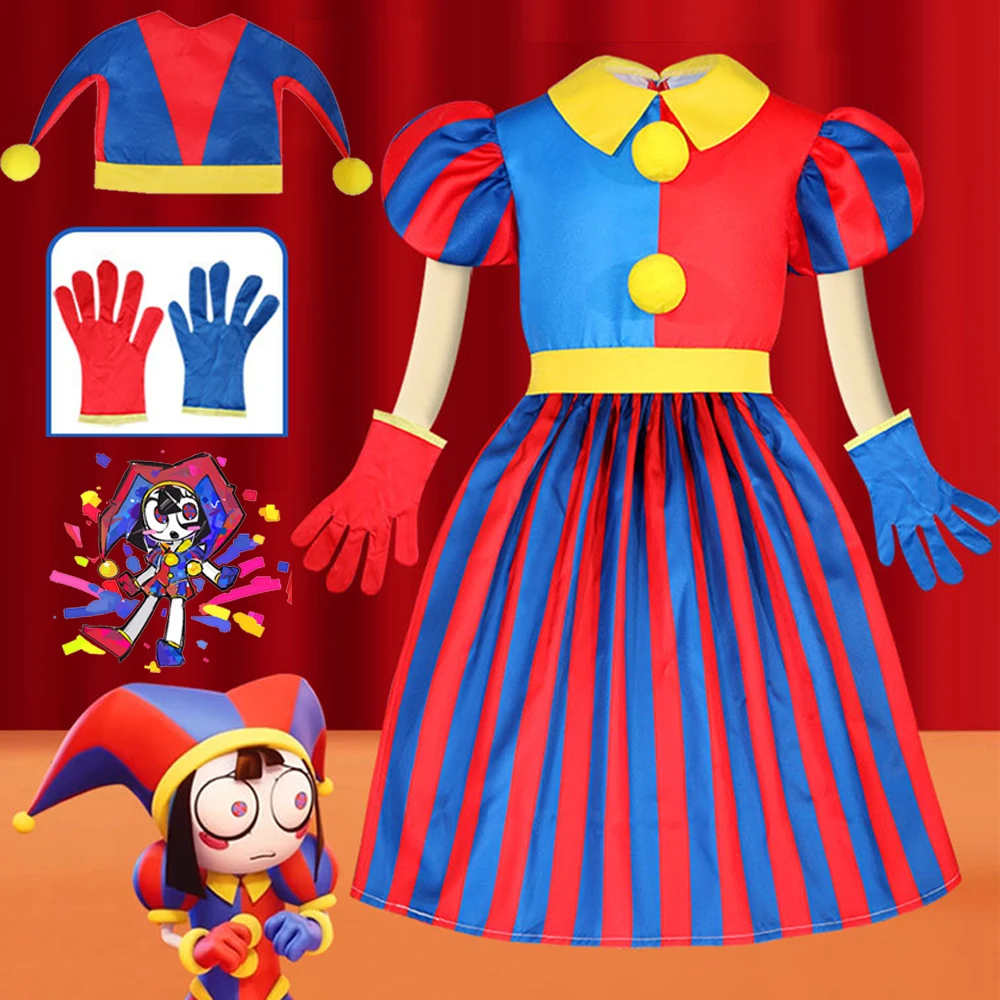 The Amazing Digital Circus Cosplay Pomni Costume Girl Clown Kids Dress Halloween Pomni Birthday Party Dress Baby Girls Dress