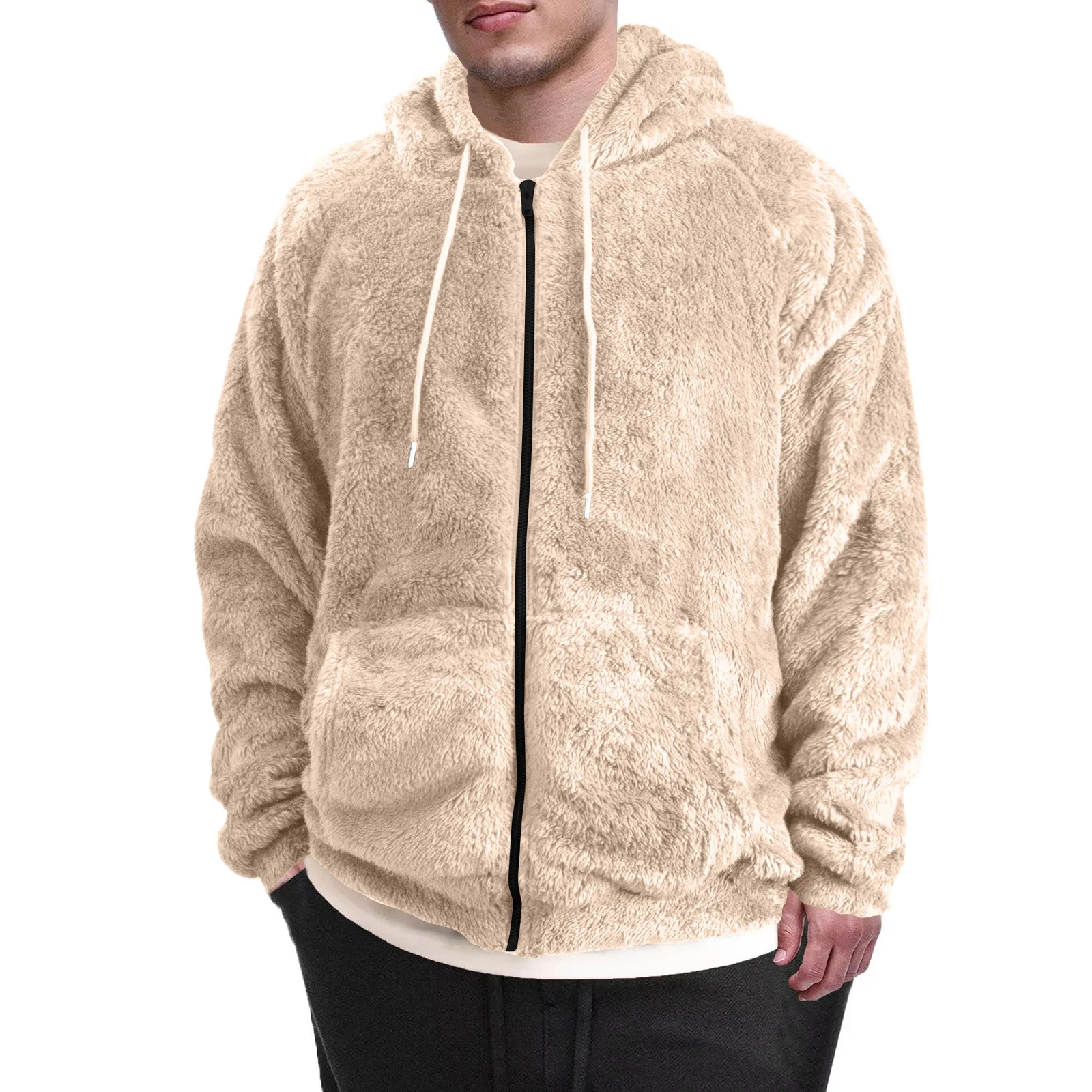 

Autumn Winter Men's Fleece Hoodie Coats Solid Hooded Jackets Casual Loose Zipper Pocket Hoody Outwear Male Outdoor Sports Coats