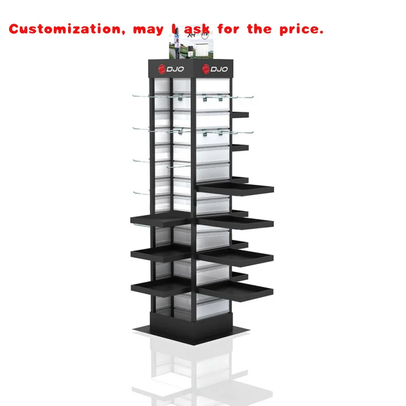 custom.Custom Floor Standing Multi-functional 360 Rotating Display Stand Metal Display Cabinet with Hooks