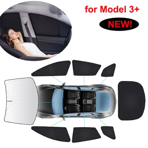 Tesla Model 3 Highland 2024 2025 개인 정보 보호 사이드 윈도우 Sun Shade Windshield 썬 루프 Sunshade Blind Shading for Camping Rest