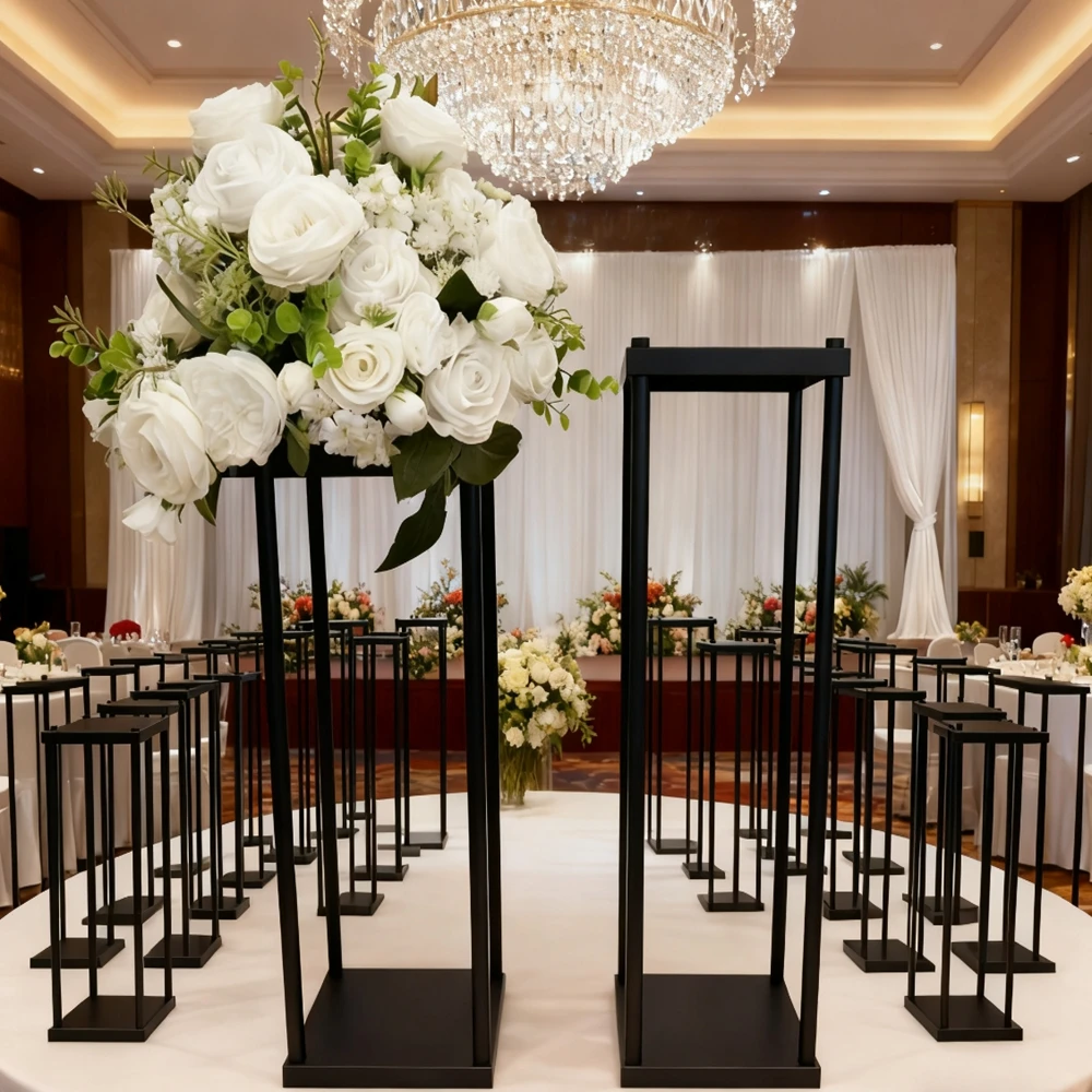 10pcs)60-120cm)Wedding props wrought iron black square frame wedding  floral scene layout flower stand geometric road guide