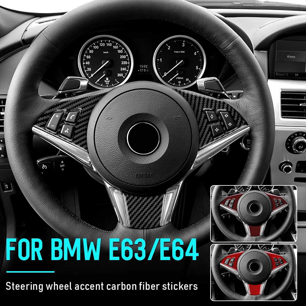 Carbon Fiber for BMW E63 E64 2004 2005 2006 2007 2008 2009 2010 Accessories Car Steering Wheel Button Switch Frame Sticker Trim