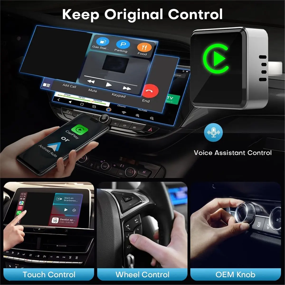 T198C Tools-Wireless CarPlay Adapter Zinc Alloy MirrorLink Smart Android Auto Wireless Bluetooth Adapter Plug&Play for Car