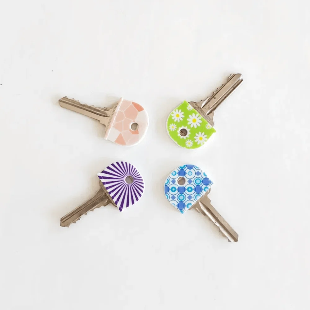 Silicone Key Caps 10pcs Floral & Geometric Designs. Durable, Flexible Identifiers for Quick Recognition & Easy Organization