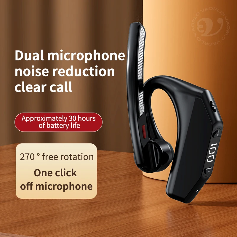 Bluetooth 5.3 Business Wireless Earphone Left Right Ear Universal LED Display With MIC Headset Ultra-long Standby For Car Driver