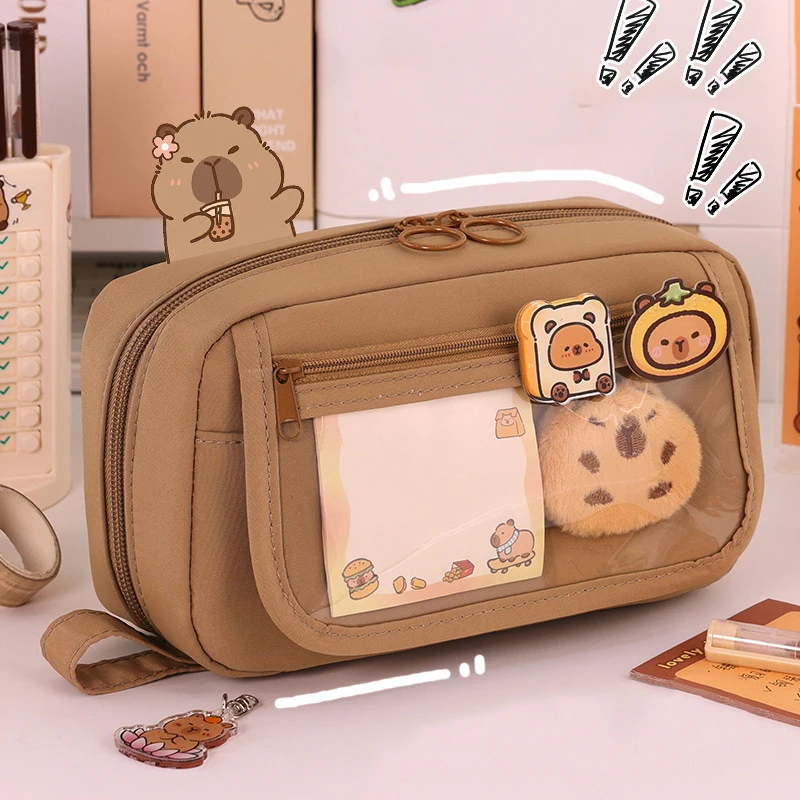 Große Kapazität Multi-schichten Stift Tasche Niedlichen Cartoon Capybara Bleistift Fall Zipper Schreibwaren Organizer Multifunktionale Bleistift Fall