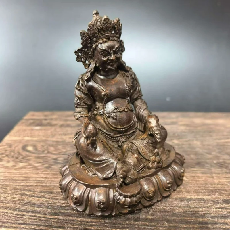 Vintage Copper God of Wealth Buddha Statue Handmade Metal Tibetan God of Wealth Statue Suitable for Home Office Altar Decoration