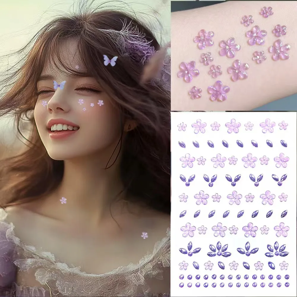 New Diamond Face Stickers 3D Flower for Performance Clover Makeup Self Adhesive Gems Decoration Craft Supply