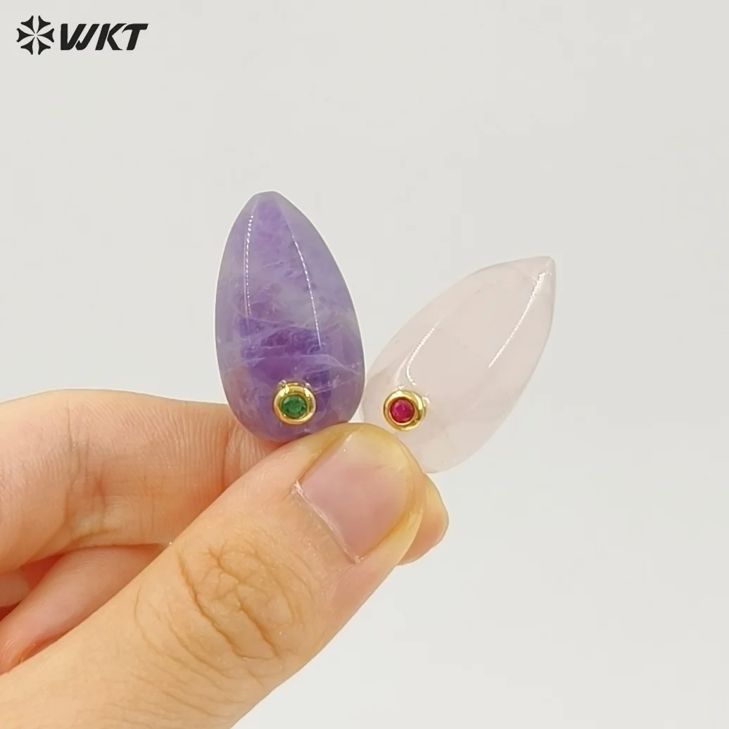 

WT-P2048 Exquisite Unique Design Natural Gemstones Setting In Zircon Waterdrop Shape Pendants As Female Necklace DIY Accessory