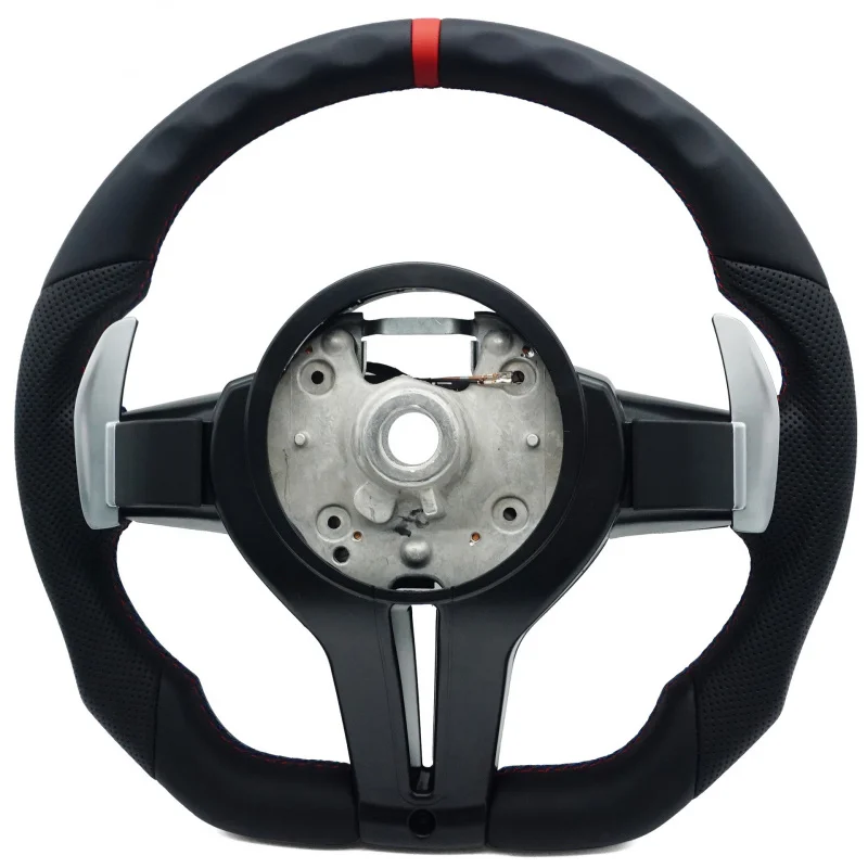 For BMW E90 semi-perforated three-color stitching with red markings, black buttons, black steel fork paddle shifters