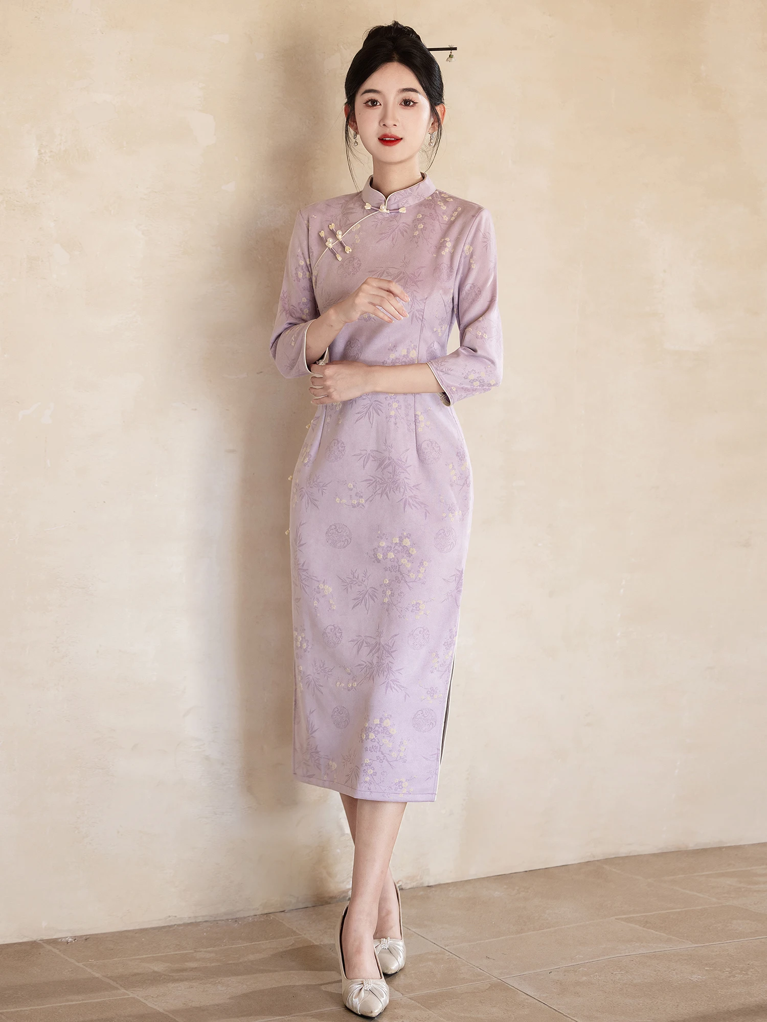 

Новая женская фиолетовая длинная блузка в китайском стиле для повседневной носки, винтажная, дышащая, с эффектом Aosphere