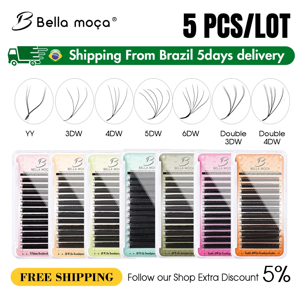 Bella moça YY/3D/4D/5D/6D/8D W شكل جلدة تمديد 5 قطعة/الوحدة رموش احترافية ناعمة طبيعية الشحن من البرازيل YY Cillos