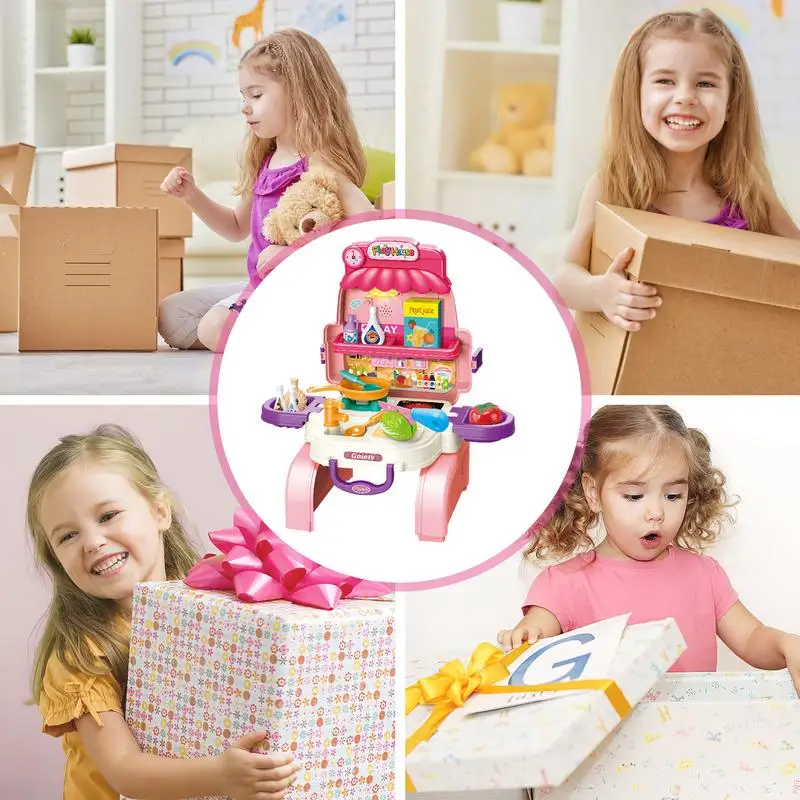 Jouets de cuisine interactifs multifonctionnels pour enfants, ensemble de jeu portable pour enfants, semblant de nourriture