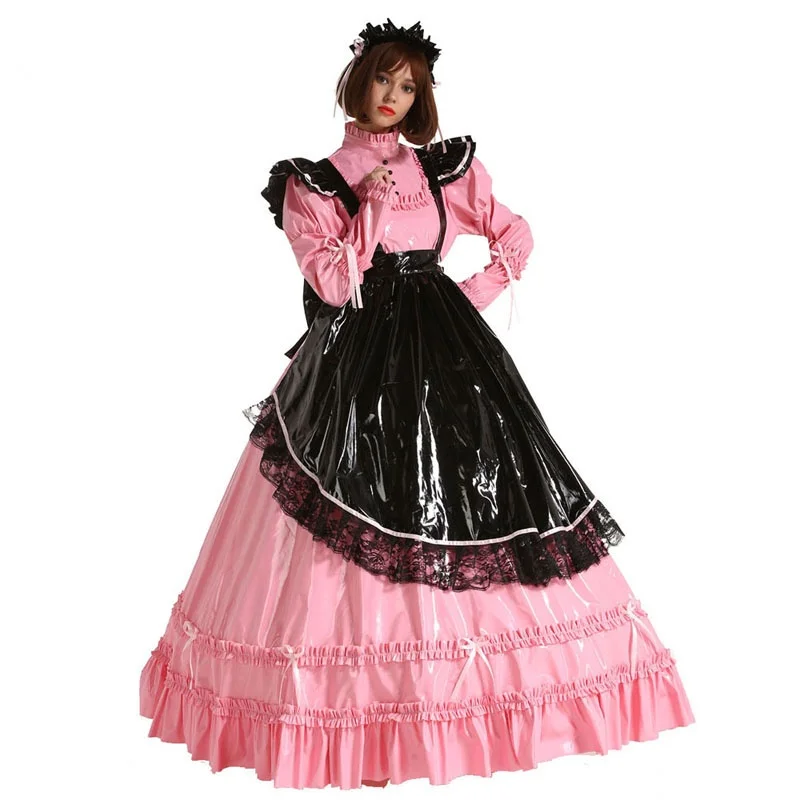 French PVC Prissy Sissy Gothic Lockable Dress Crossdresser Party Maid Role Playing Costume Cross Dress Daily Unisex Dress Custom