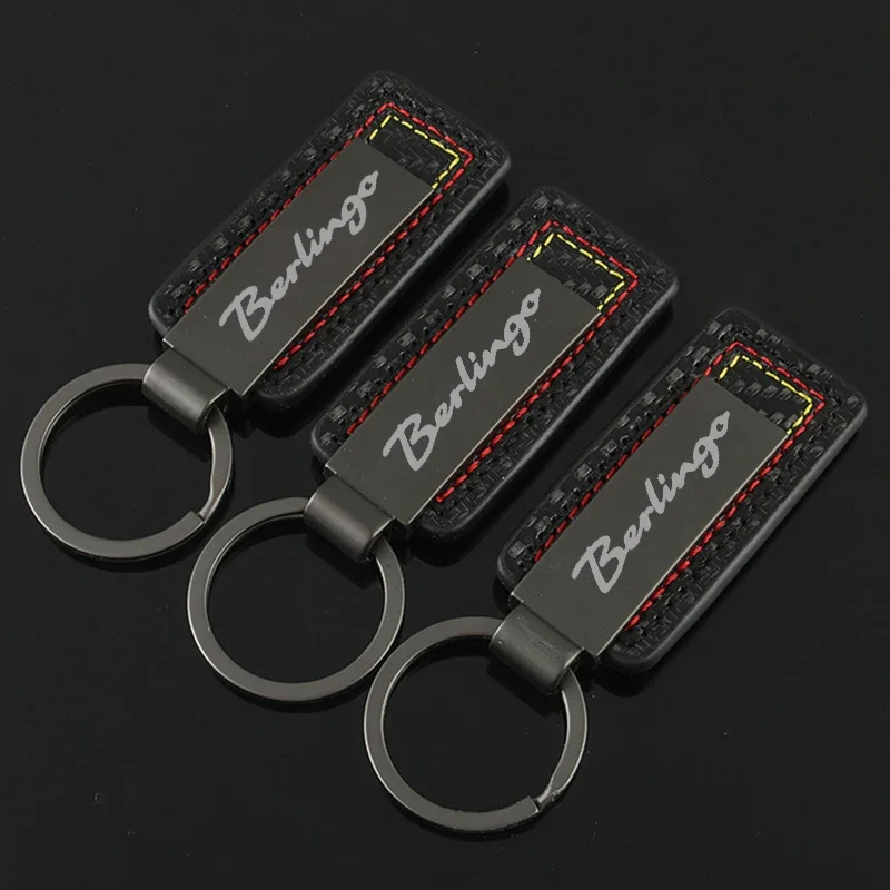 Carbon Fiber Leather Car Alloy Keychain Key Chain Rings Gifts for Citroen Berlingo Logo C1 C4L C5 C6 C8 C-CROSSER VTS NEMO VTS - view 6