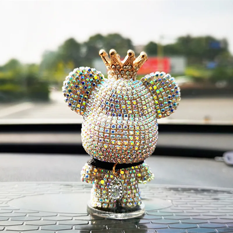 Car Ornament Bling Diamond Crown Violent Bear Car Dashboard Decor Car Aroma Diffuser Auto Ornaments Gifts