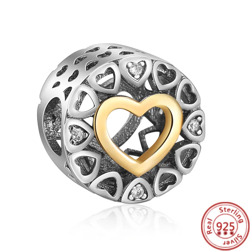 Colgante de anillo de compromiso de vela de cumpleaños de Corazón dorado de plata 925, cuentas DIY, compatible con pulsera Pandora Original, regalo