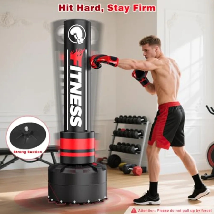 Sarung Tinju Berdiri Bebas untuk Dewasa, Sarung Tinju Berat dengan Alas Stabil Termasuk Sarung Tinju 12oz dan Pelindung Pergelangan Tangan, Ideal untuk MMA