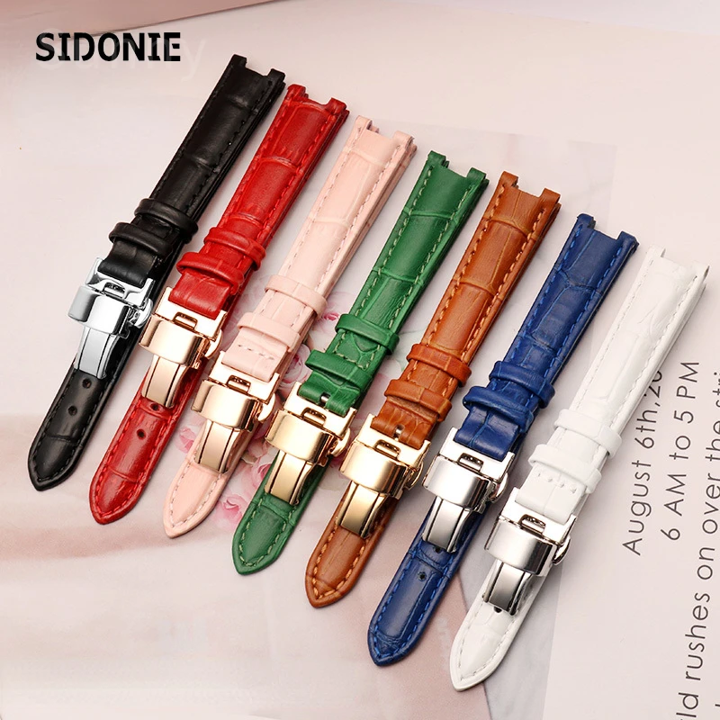 Genuine Leather Watch Band Women's Watch Strap for Folli Follie Lady Bubble Series Notch Pin Buckle Watch Bracelet
