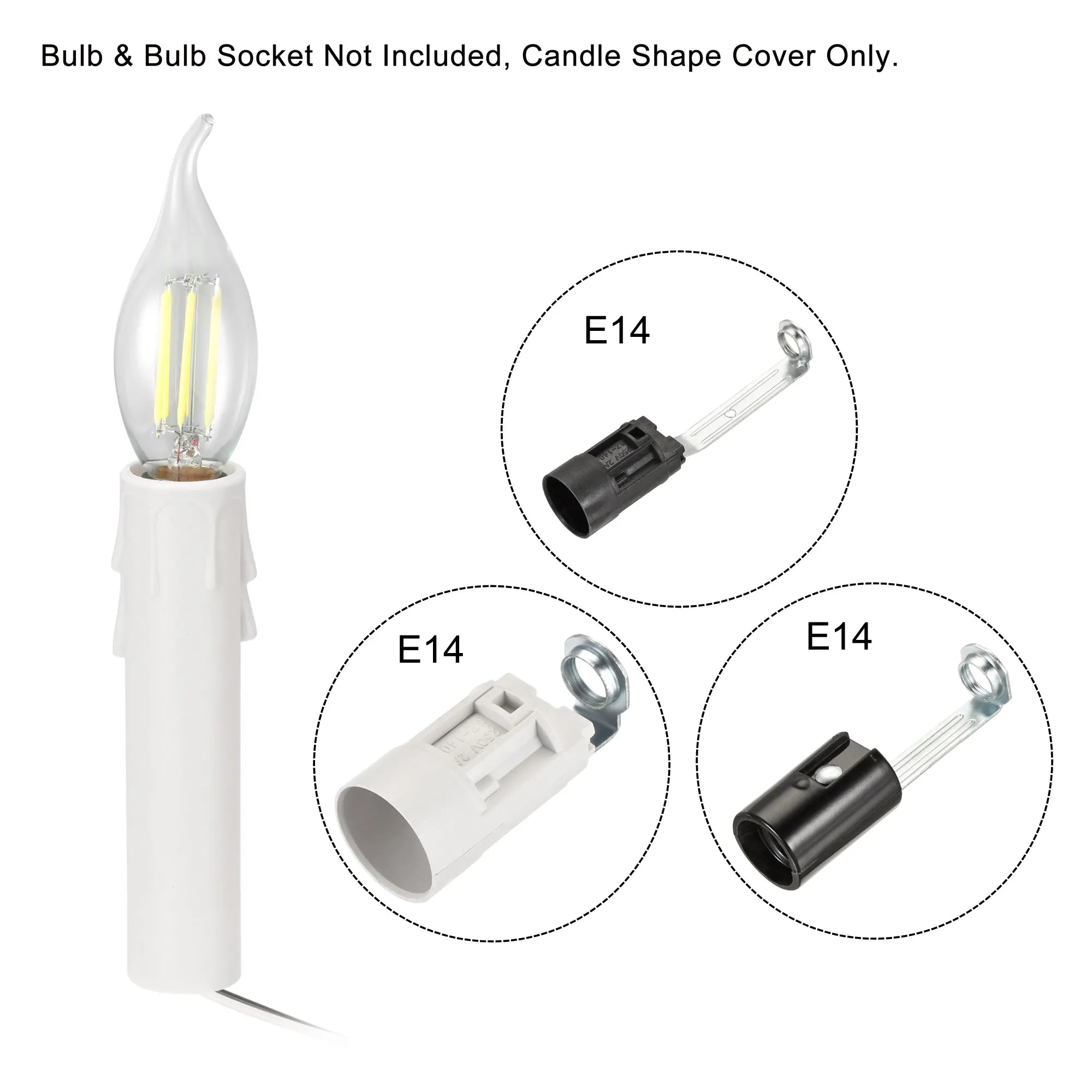 Base de plástico para bombilla de vela, de 9 piezas cubierta blanca, 25x100mm, soporte para lámpara de vela, tubo, funda para lámpara de araña E14