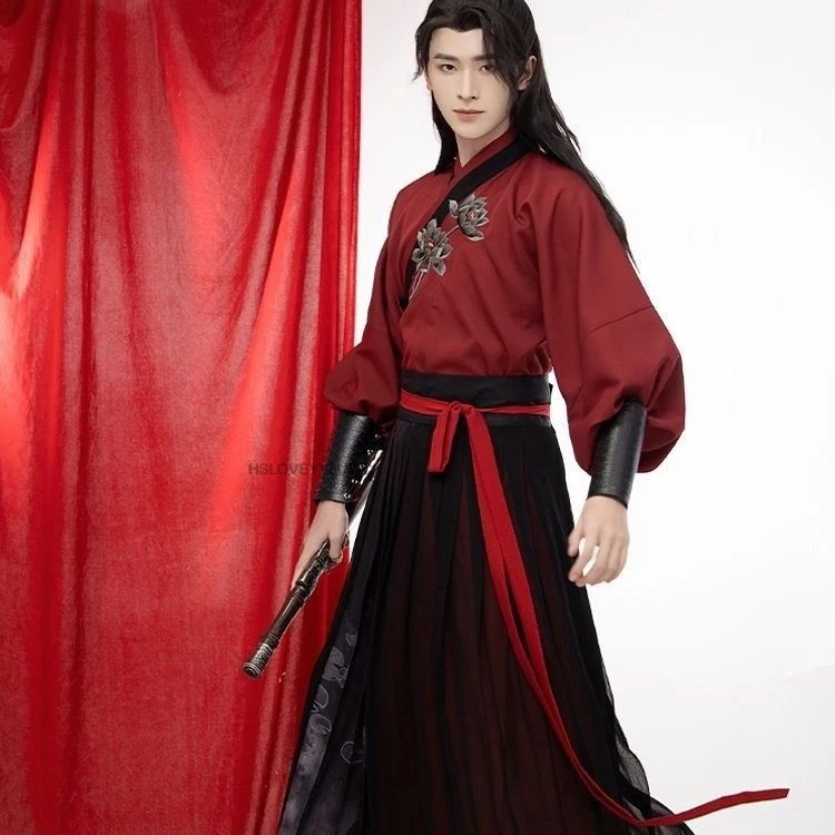 

Halloween Nobility Cosplay Costume for Men Oversized Chinese Traditional Clothes Vintage Red Black Wuxia Hanfu Outfit for Men