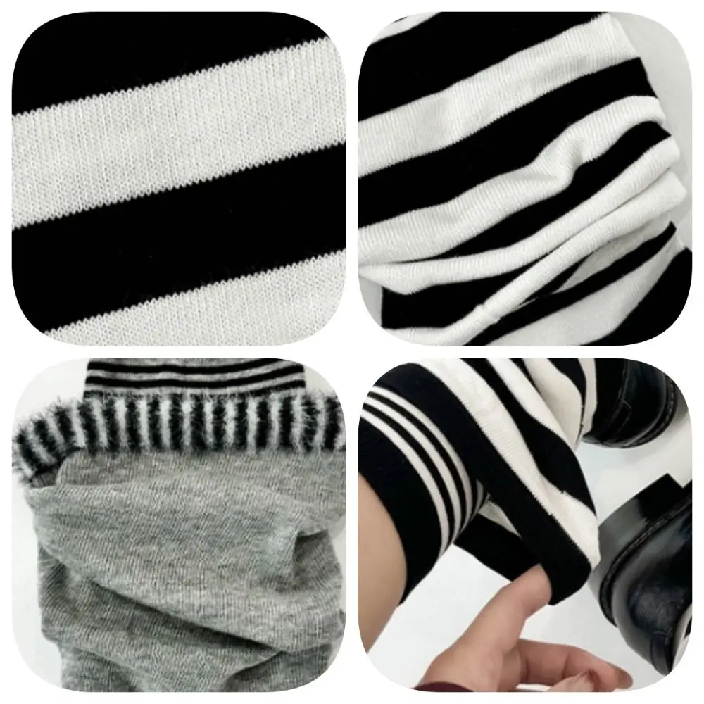 Fashion Fake Two Piece Cotton Socks Plush Edge Loose Ruffle Stripe Stocking Patchwork Warm Mid Calf Socks Winter