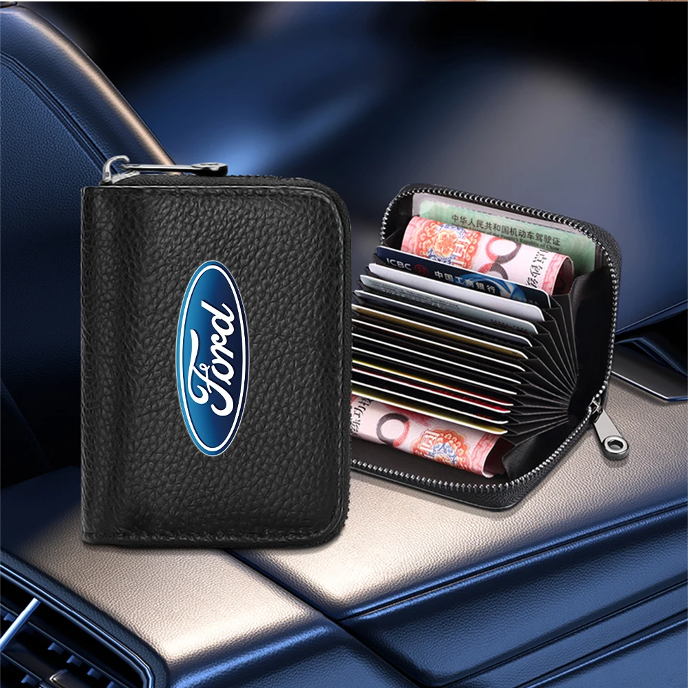 

Car Wallet Driver license Credit Card Storage Case Organizes for Ford STRACING Mustang Focus Edge Fiesta Kuga Mondeo Fusion SMAX