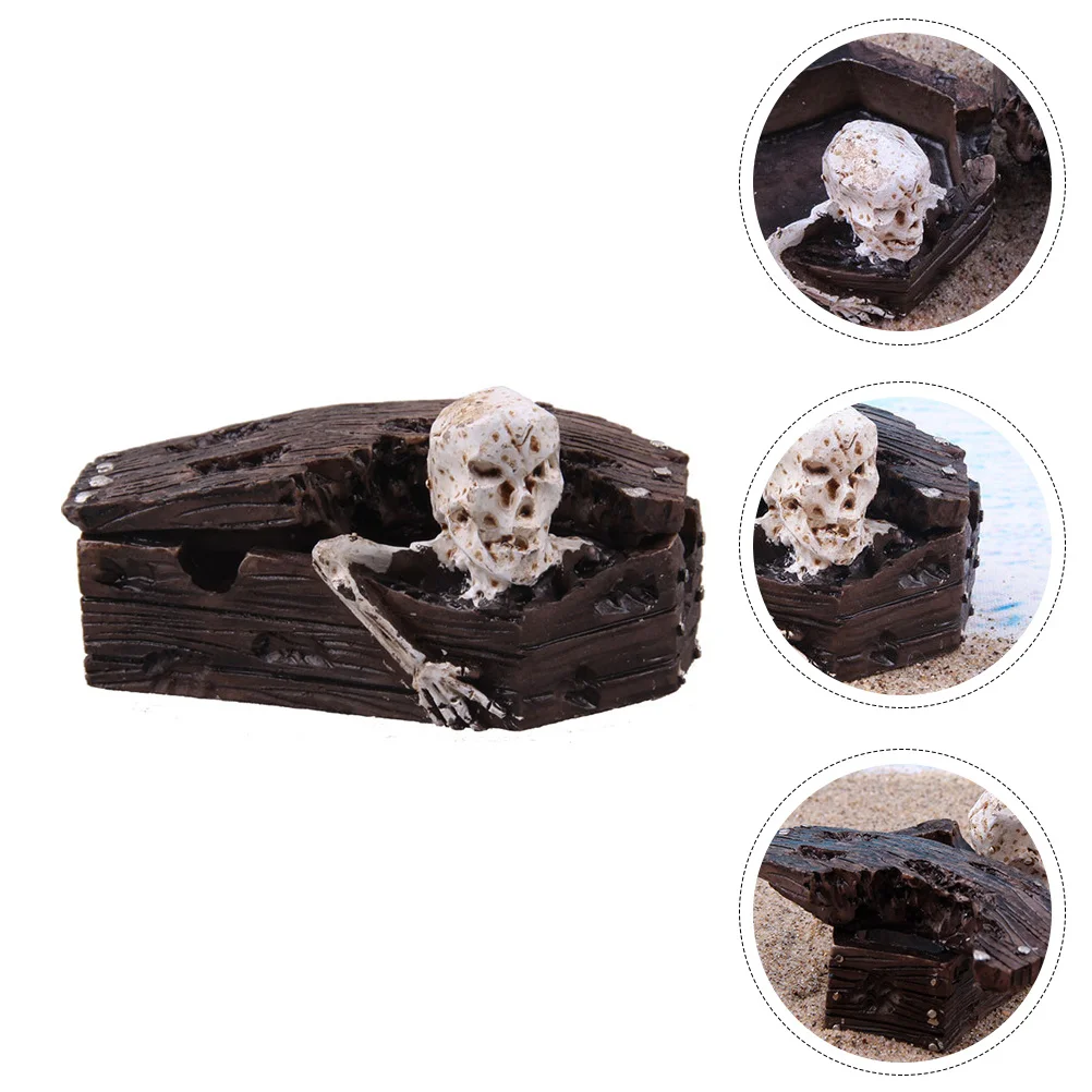 

2Pcs Aquarium Resin Coffin Decor Skull Landscape Ornament Fish Tank Landscaping Crafts Premium Colorfast Waterproof Desktop