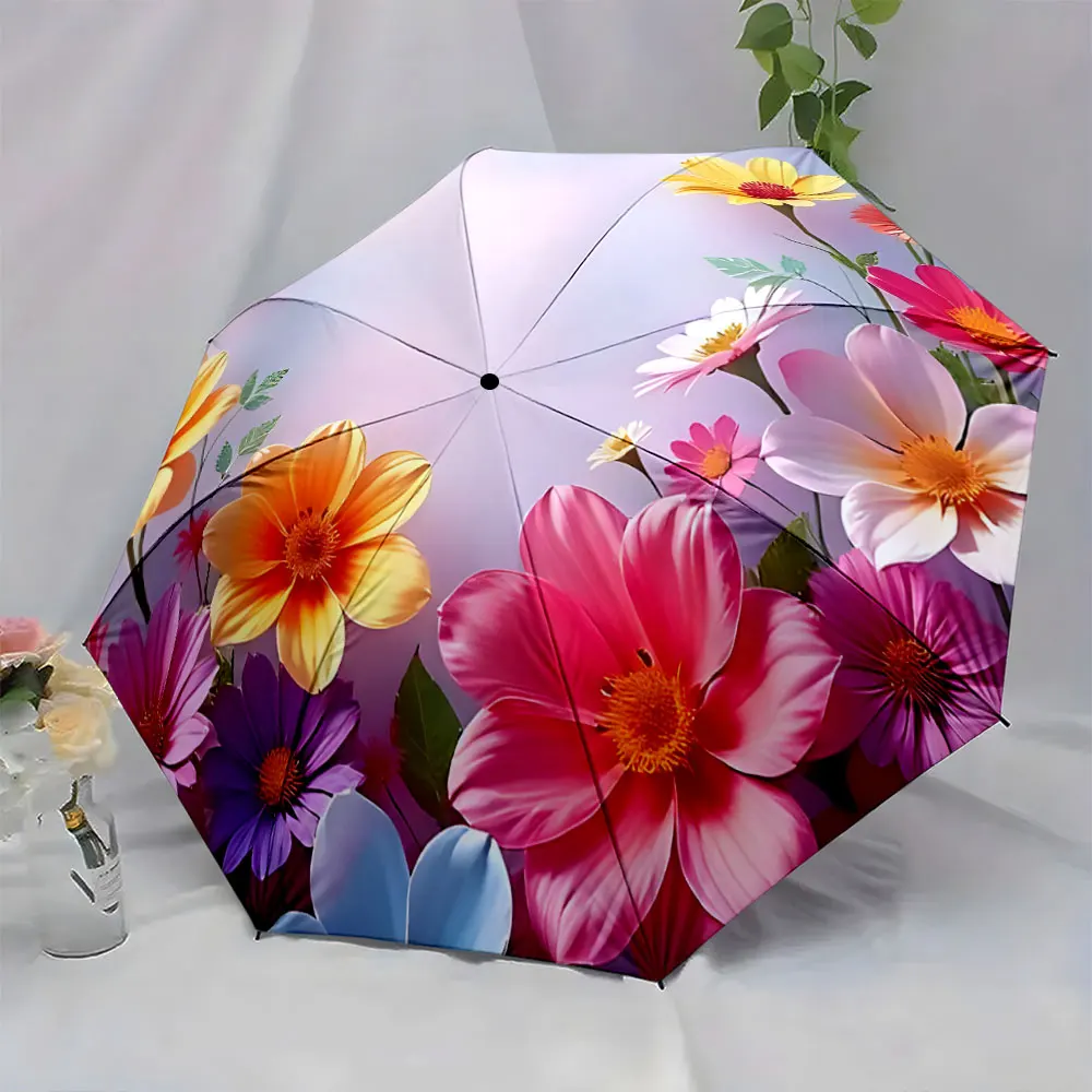 1PC Floral Art Umbrella Adds Elegance to Everyday Style Print 8 Iron Ribs Folding Umbrella Auto-Open Fashion Sunshade