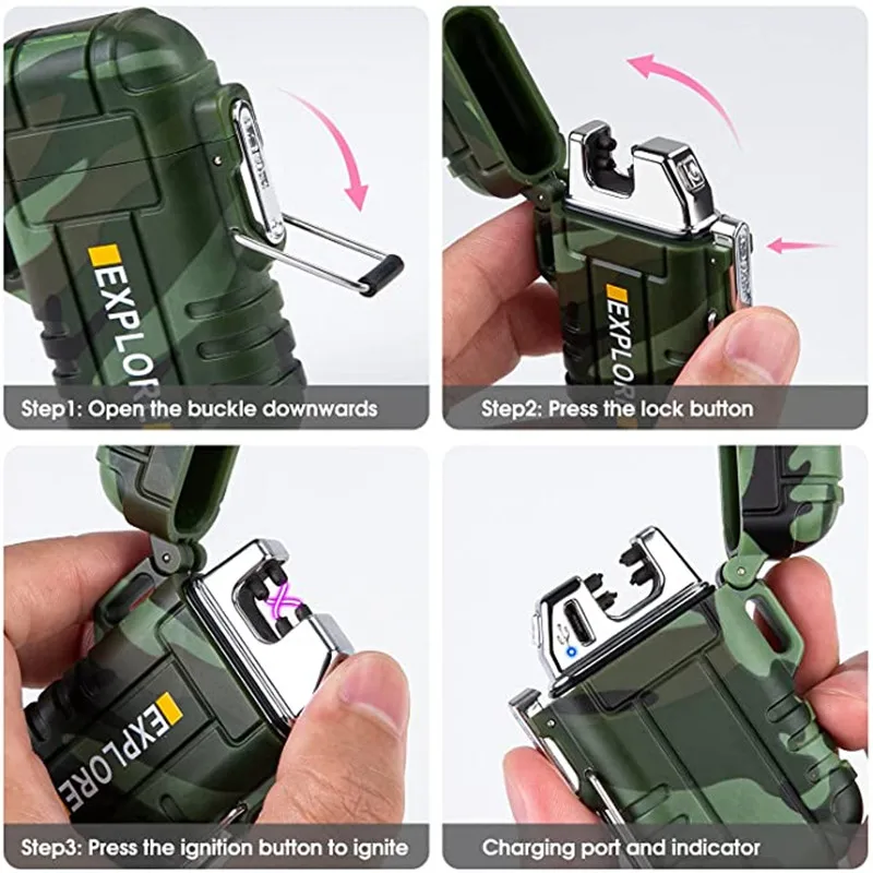 Double Arc Plasma USB Lighter Rechargeable Flameless Waterproof Stormproof Windproof Mini Electric Lighter for Sport Outdoor