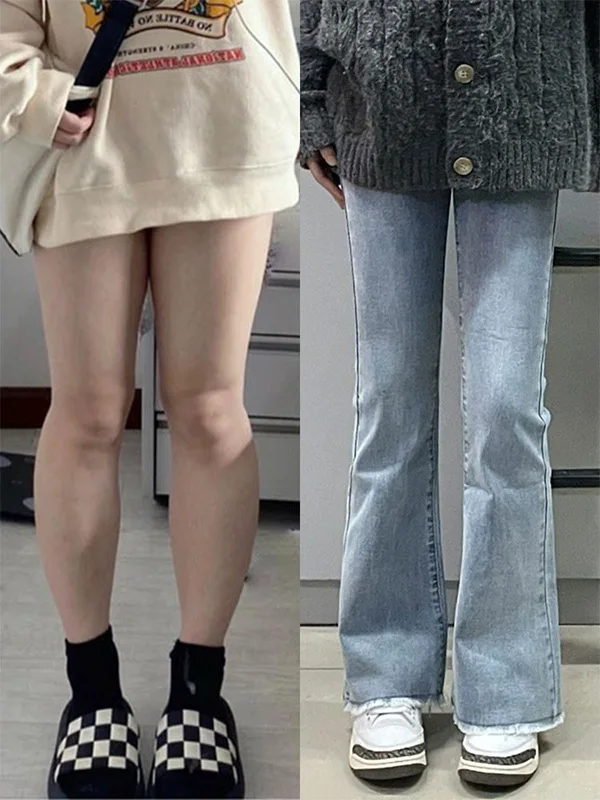 

Retro plus Size 300 Pou Flared Jeans Men Women Spring Autumn New Blue Frayed oe Pants Students Casual Denim Jeans