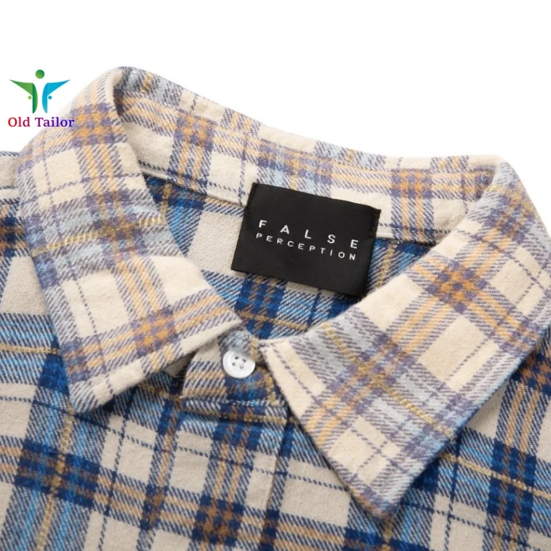 25SSFalse Perception Faded Washed Plaid Destruction Shirt Men's and Women's Vintage Blue Long Sleeve Four Seasons