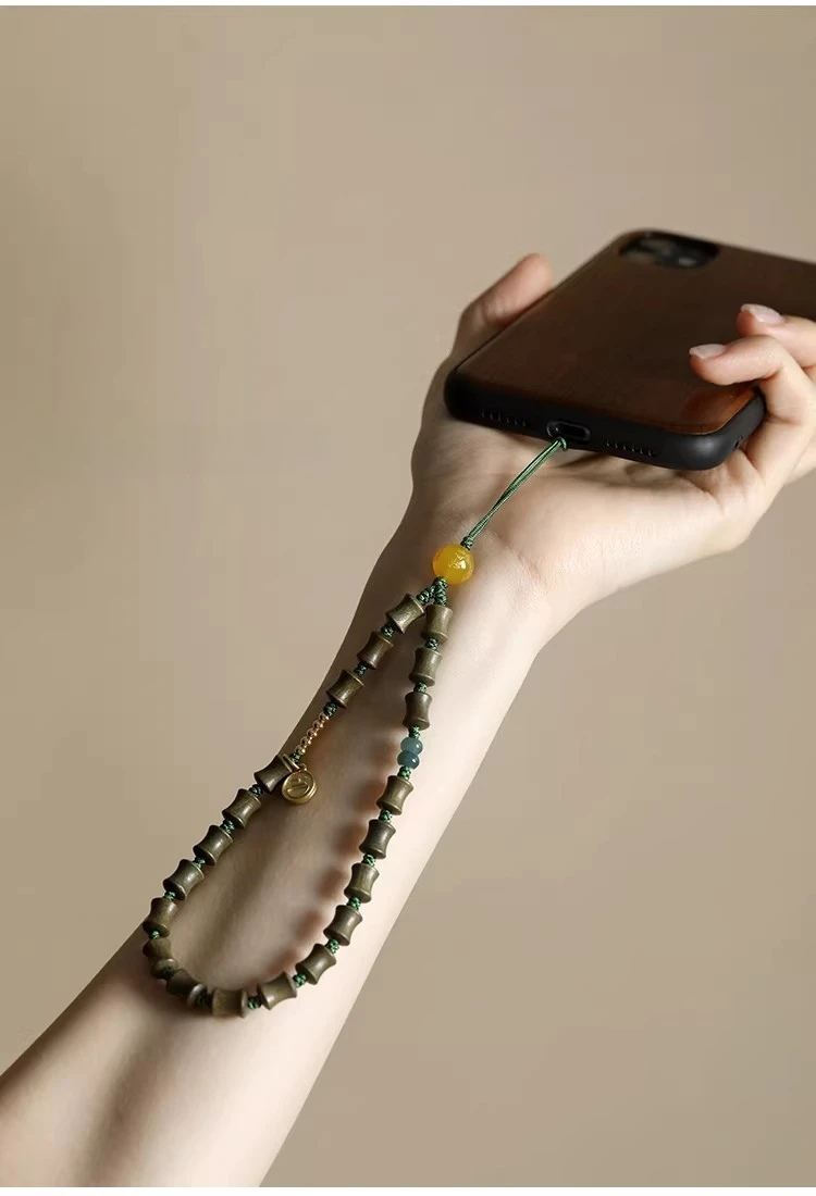 Handmade Green Sandalwood Bamboo Bead Phone Luster Exquisite High End Niche Wooden Craft Gifts