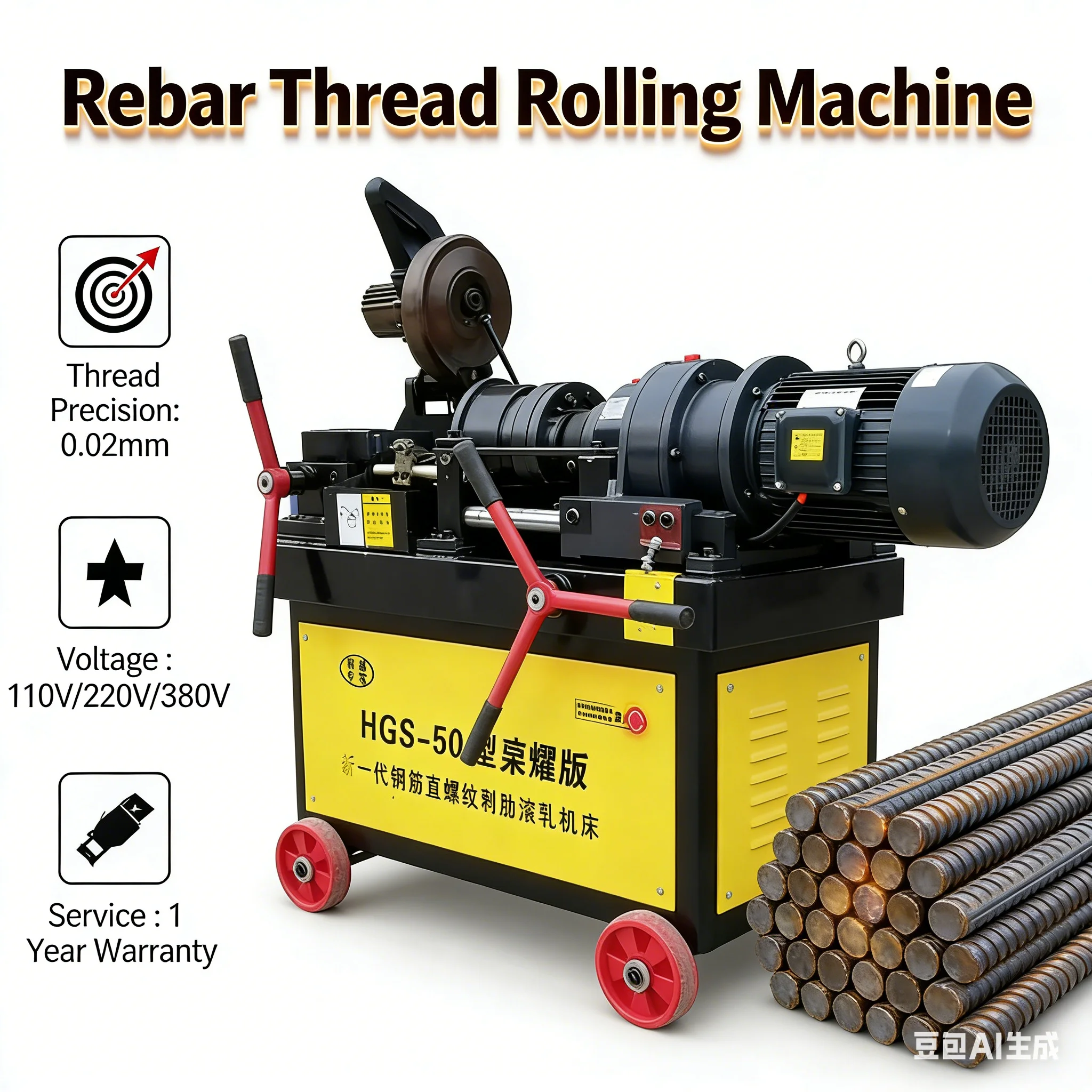 Customized HGS-50DZS Rebar Thread Rolling Machine Steel Bar Rod Thread Rolling Machine With Core Motor Component