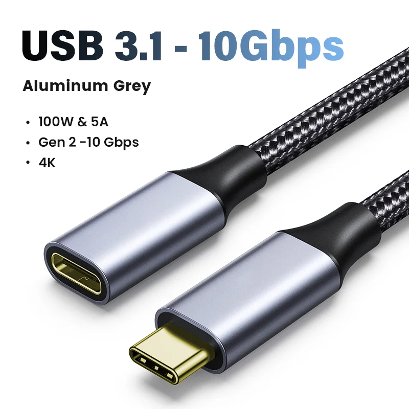 USB 3.1 Type C Extension Cable PD100W 10Gbps USB C 5A Fast Charging Cable Extend Male to Female 4K Audio video Cable Extender