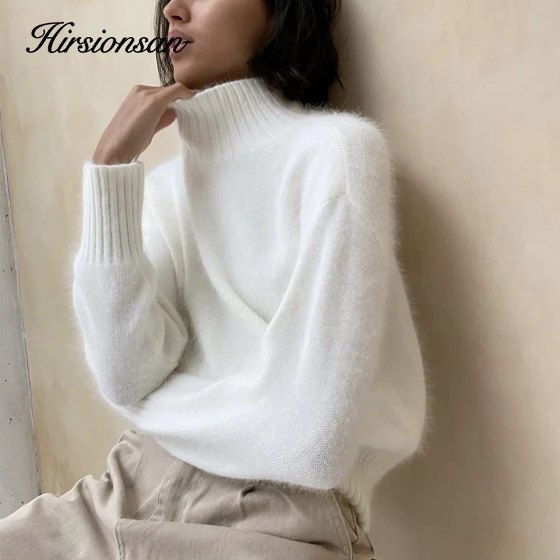 Hirsionsan High Quality Cashmere Sweater Women Basic Knitted Pullover Elegant Soft Ladies Clothes Loose Casual Female Jumper