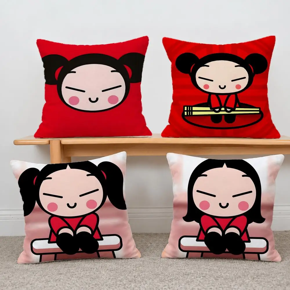 Anime Pucca Cushion Cover Short Plush Pillowcase, Sofa Bedroom Home Decor & Holiday Gift