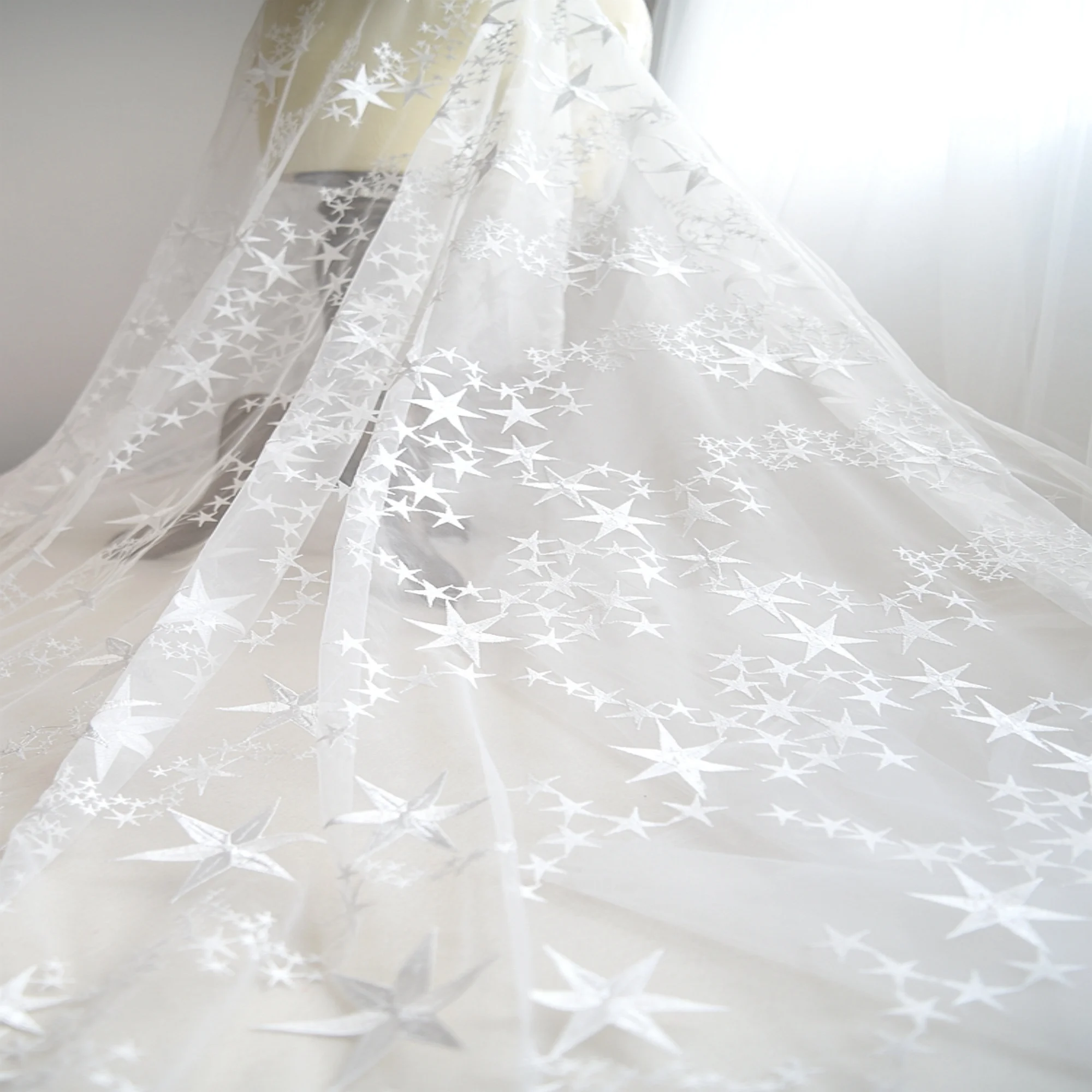 

Star Width 57.09 inches lace fabric milk white color ,embroidered lace,floral lace trim,3D lace fabric,lace for DIY dress,145CM