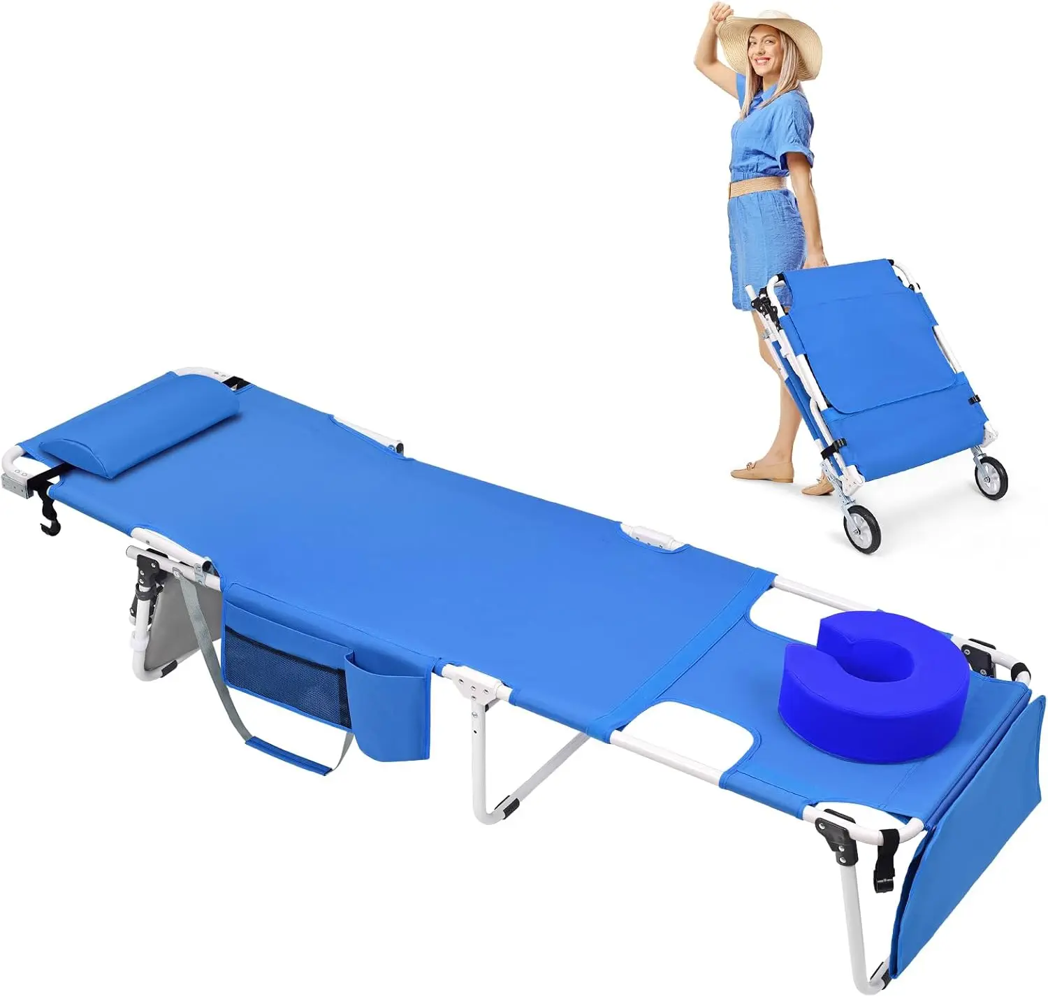 

Большое кресло для загара «Колесо к ходу» с колесами и отверстием для лица. Толще, моющееся, регулируемое, сверхпрочное, складное, плоское, для отдыха.