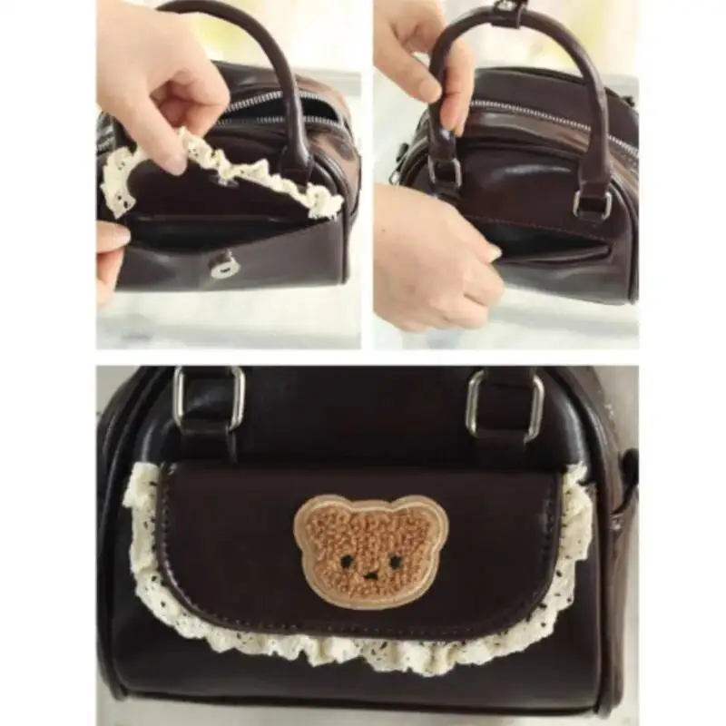 Bloom Haruku Brown Messenger Women Retro Bear Embroidery Handle Crossbody Bags Ladies Vintage Sweet Cute Hand Bag Chic