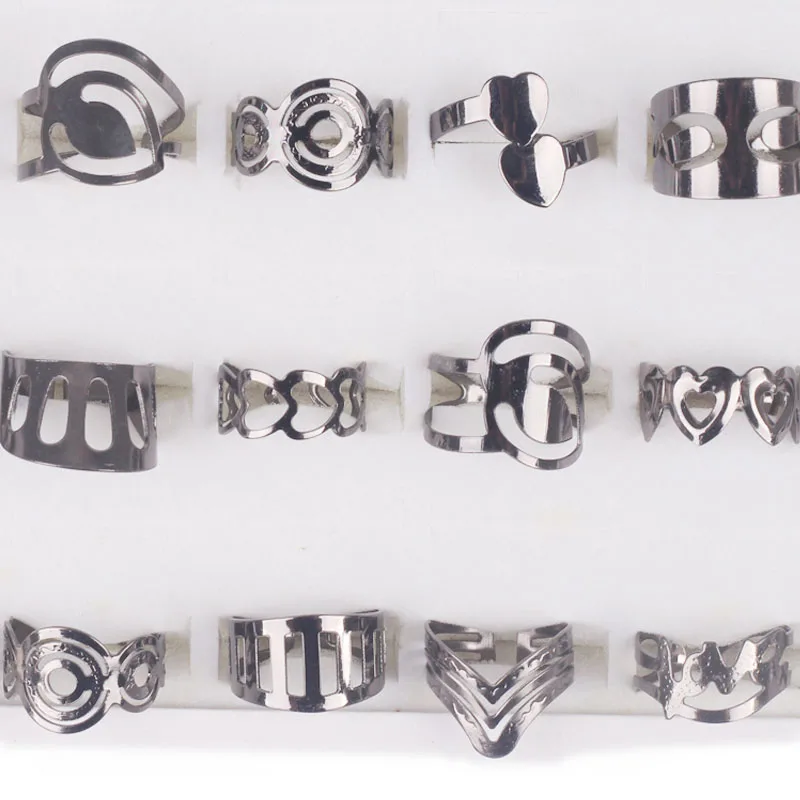 

50Pcs Vintage Gun Black Alloy Ring Gypsy Adjustable Finger Tattoo Rings Lots For Women Female Mix Style Jewelry Wholesale Gifts