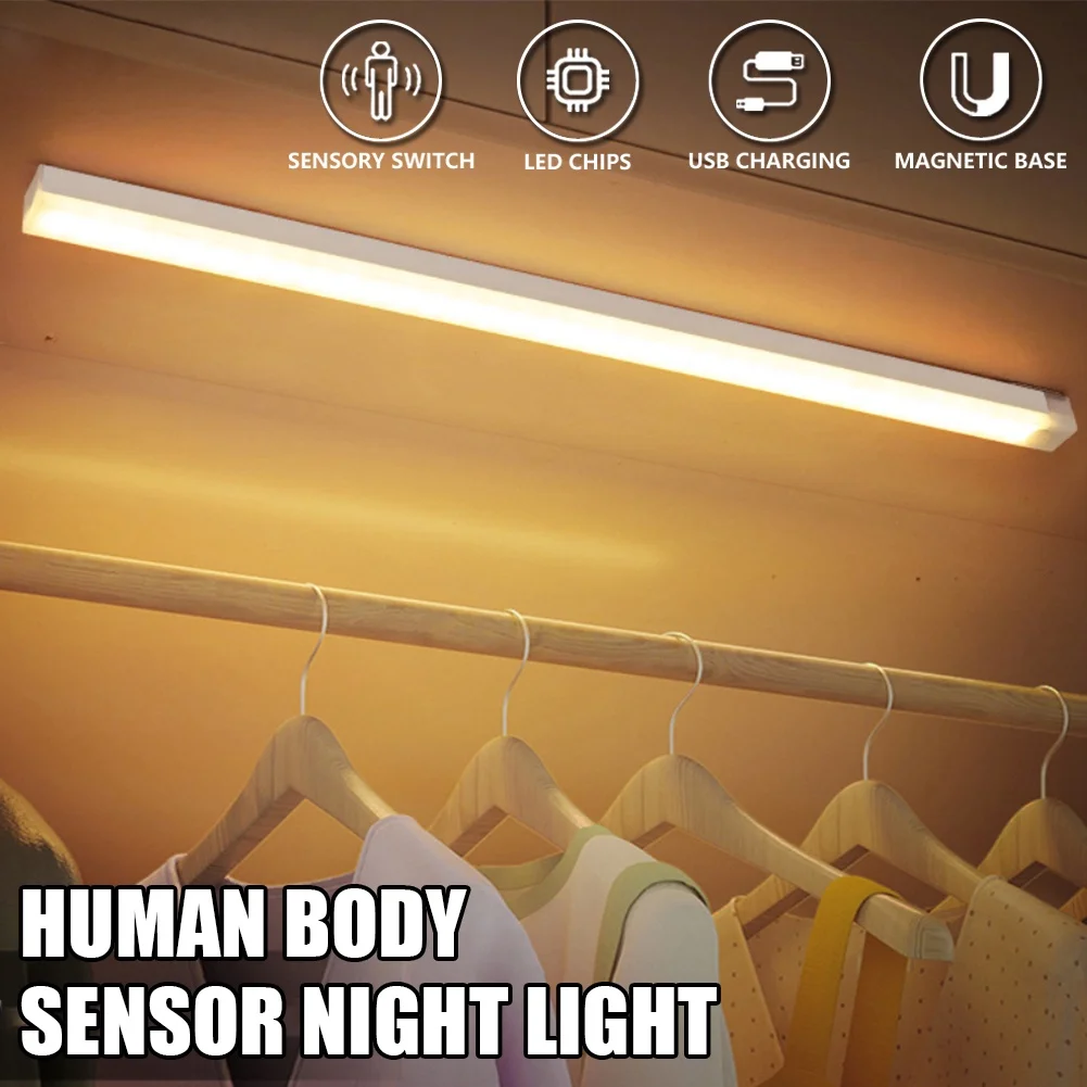 Cabinet Light USB Rechargeable Motion Sensor LED Bar Light Induction Night Light Portable Kitchen Bedside Wardrobe Closet Aisle